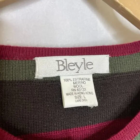 Women's Large Vtg Bleyle 100% Extrafine Merino Wool Colorful Stripe Cardigan - Picture 3 of 5